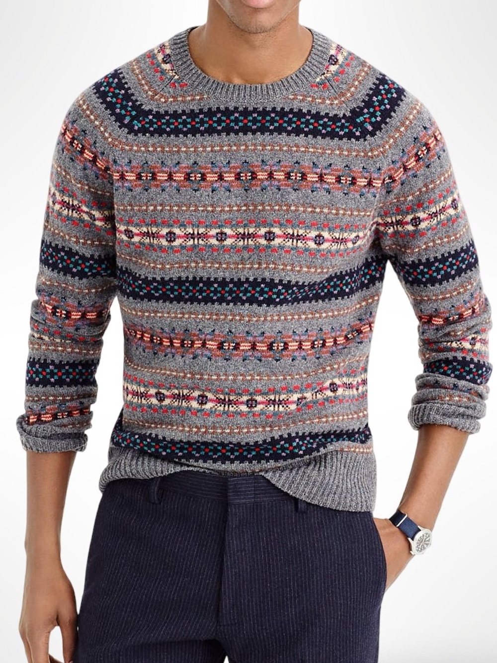 NEW J Crew 100% Lambswool Fair Isle Crewneck Sweater Pullover Knit | Mens Small